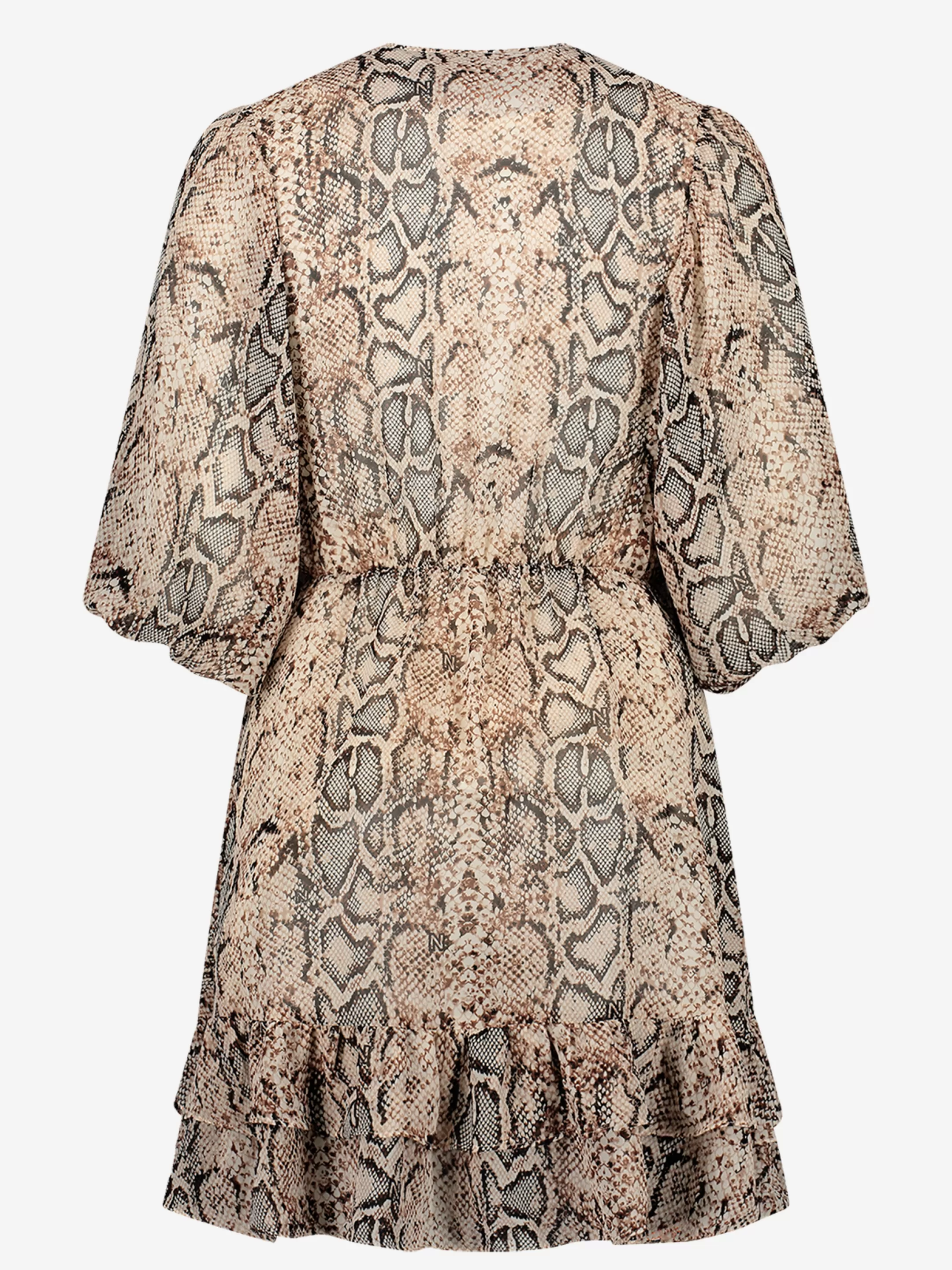 Store NIKKIE Snake print dress with ruffles Black/Taupe/Grey