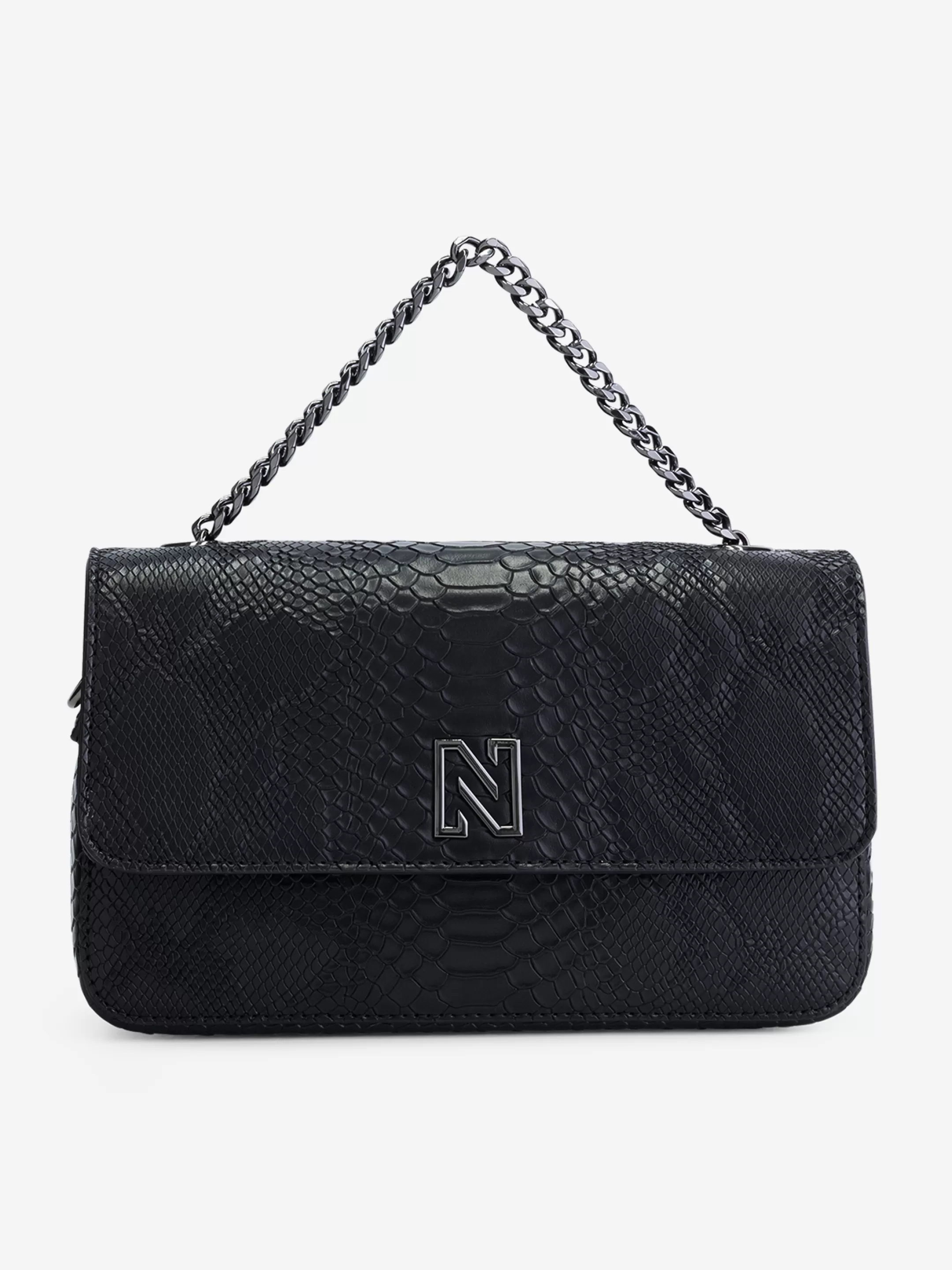 Clearance NIKKIE Snake Shoulderbag with chain Black/Gun Metal
