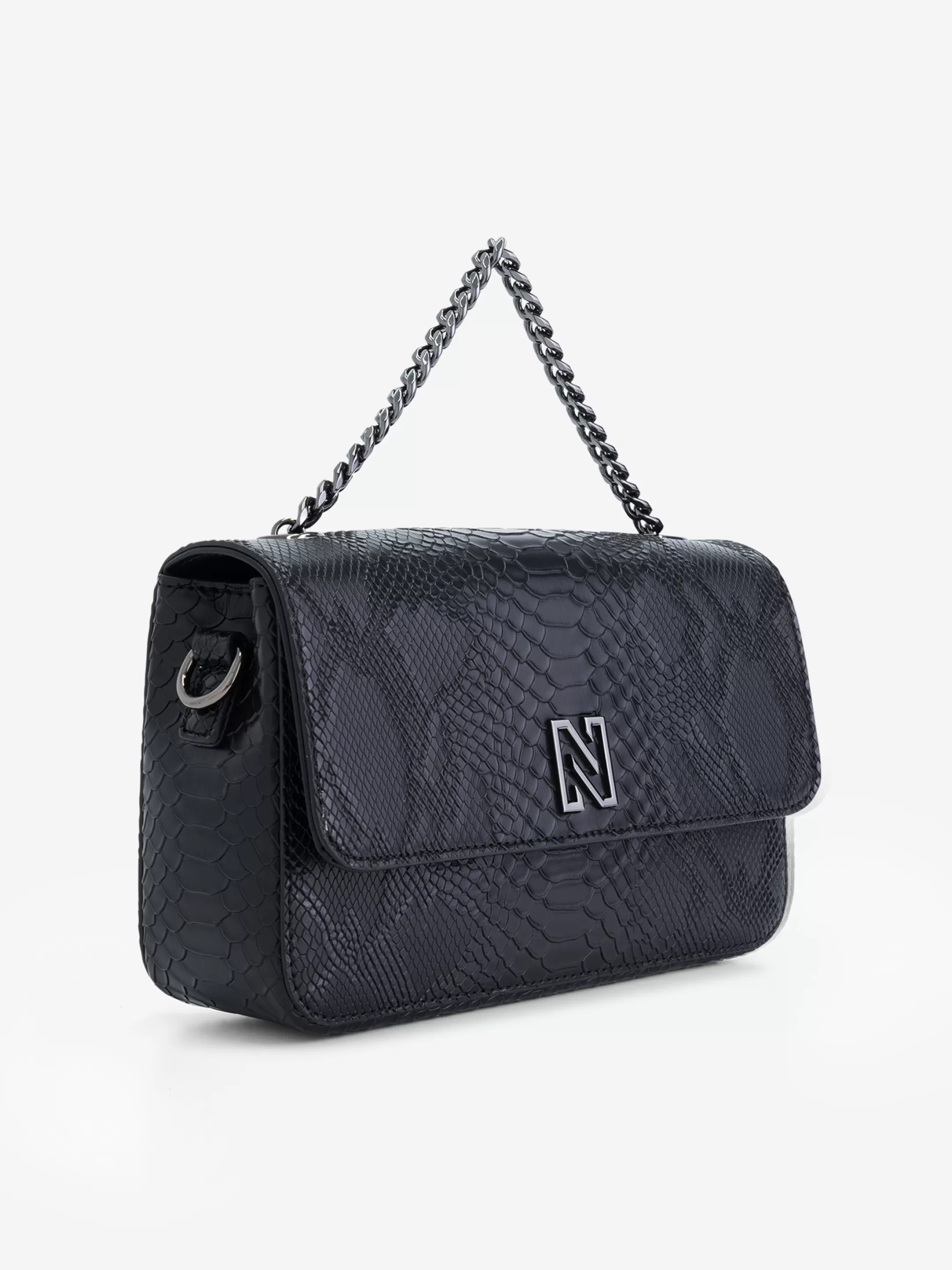 Clearance NIKKIE Snake Shoulderbag with chain Black/Gun Metal