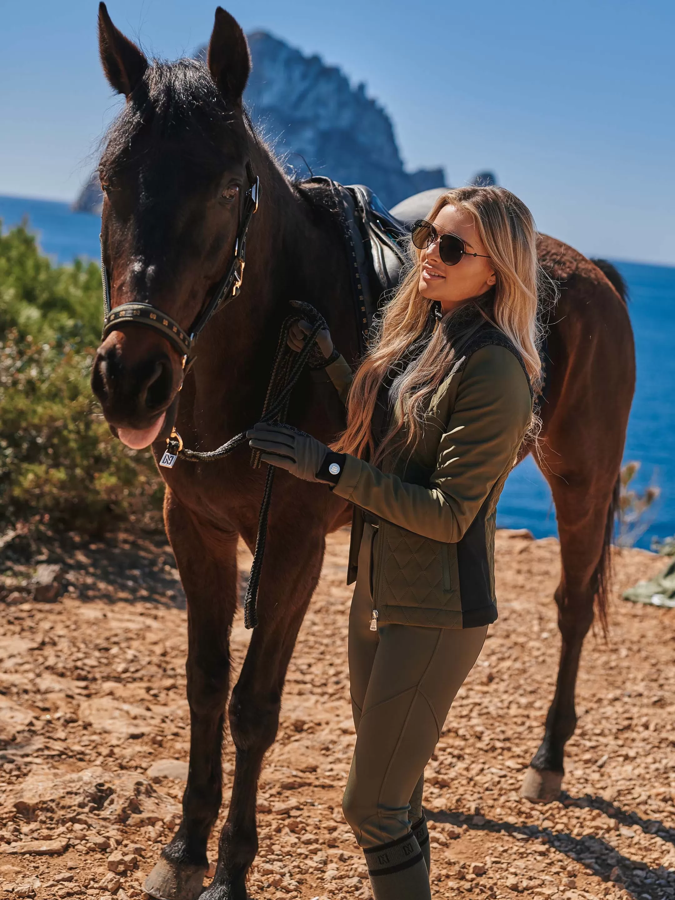 Outlet NIKKIE Softshell riding jacket with N monogram Olive Night