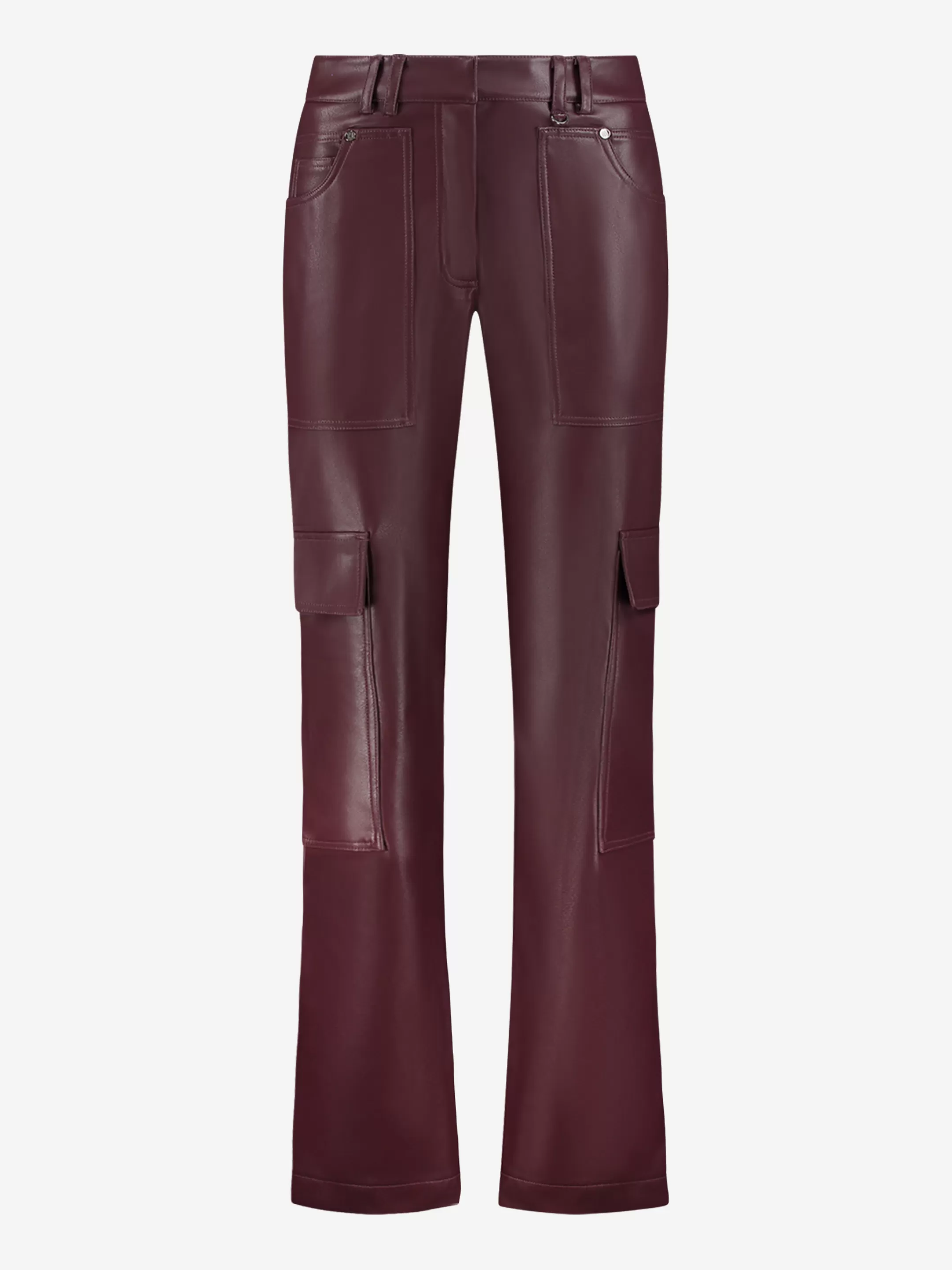 New NIKKIE Straight vegan leather cargo pants with Mid rise Deep Red