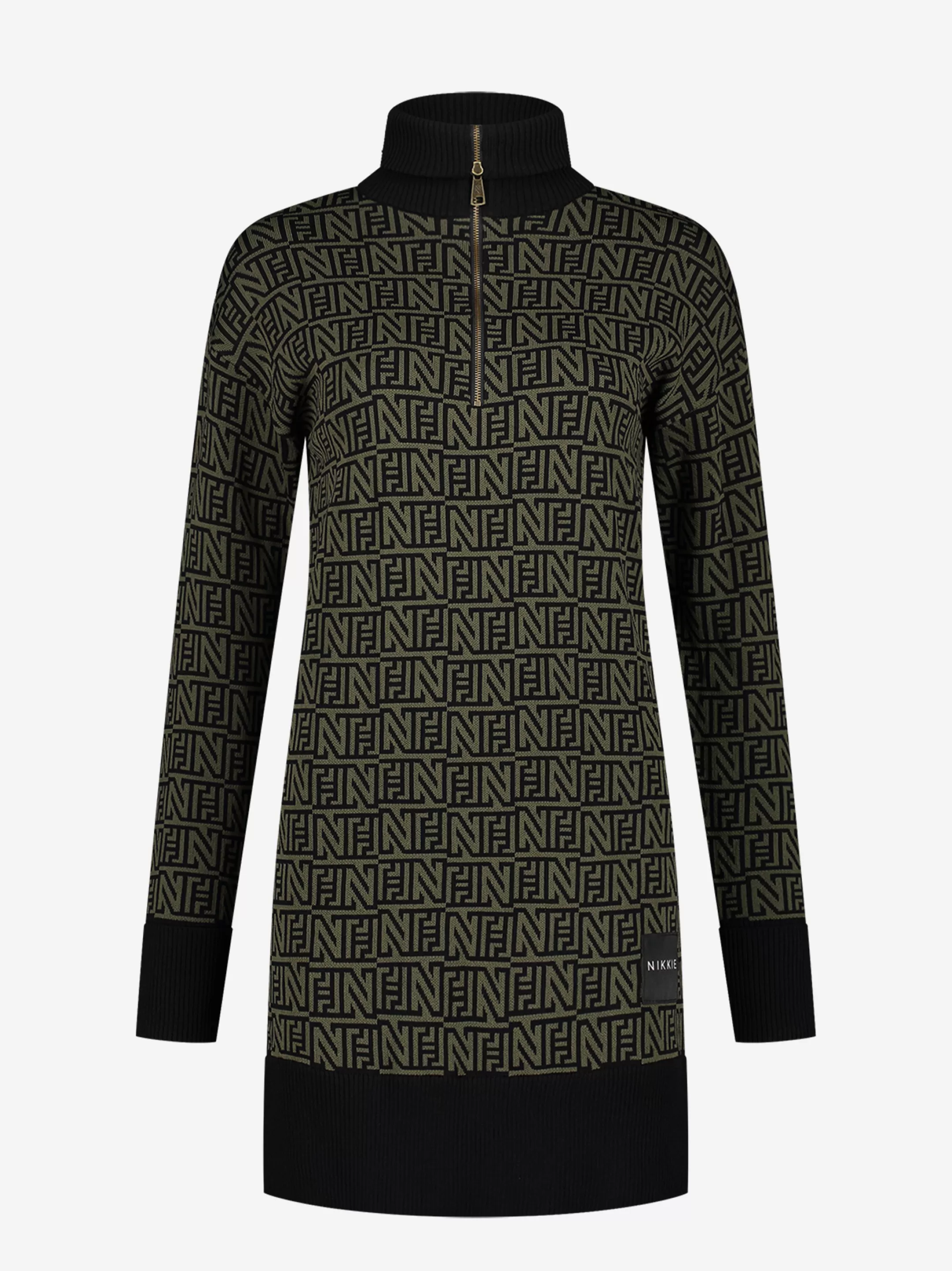 Cheap NIKKIE Sweat dress with zipper turtle neck Combat Green