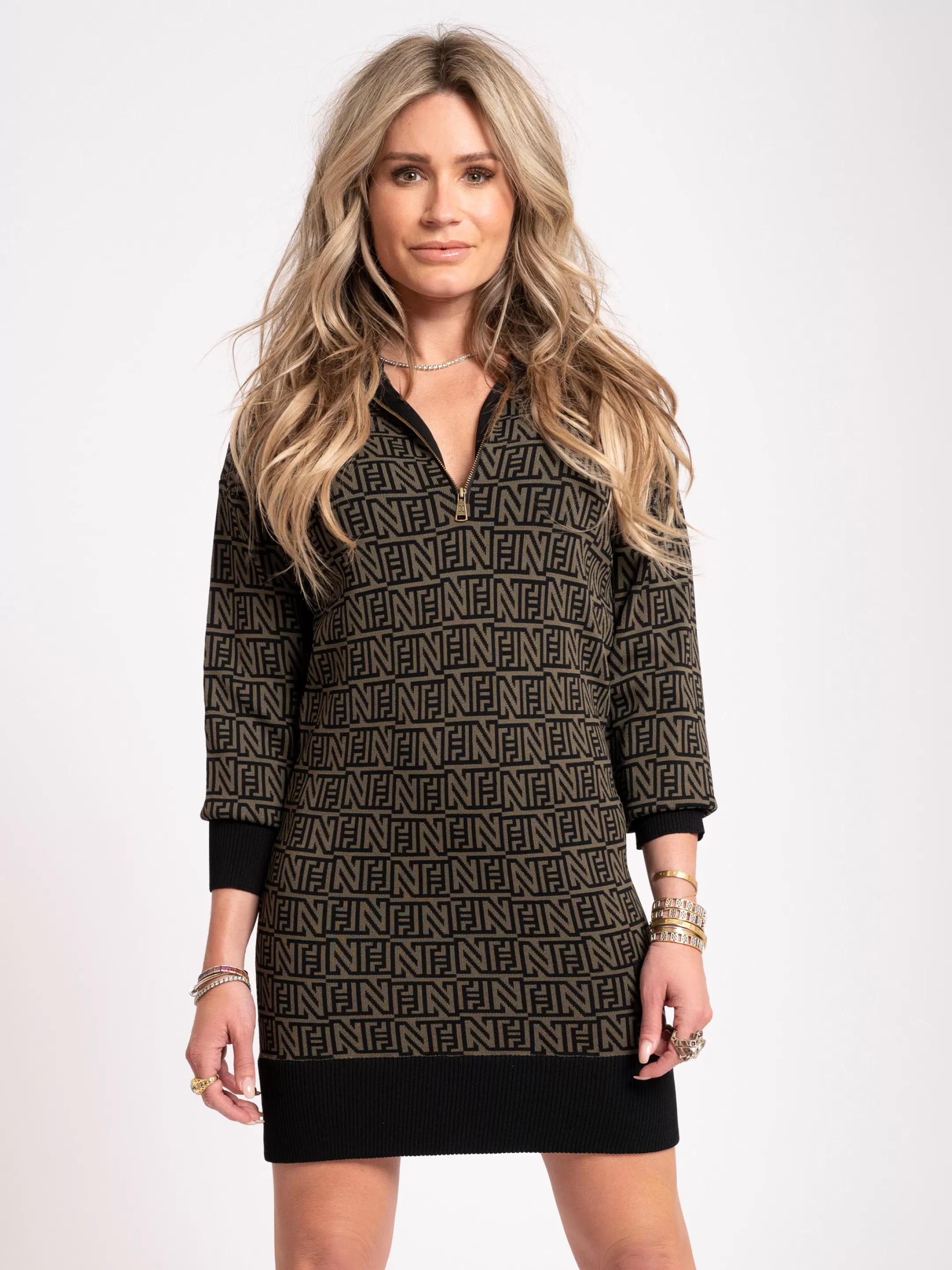 Cheap NIKKIE Sweat dress with zipper turtle neck Combat Green
