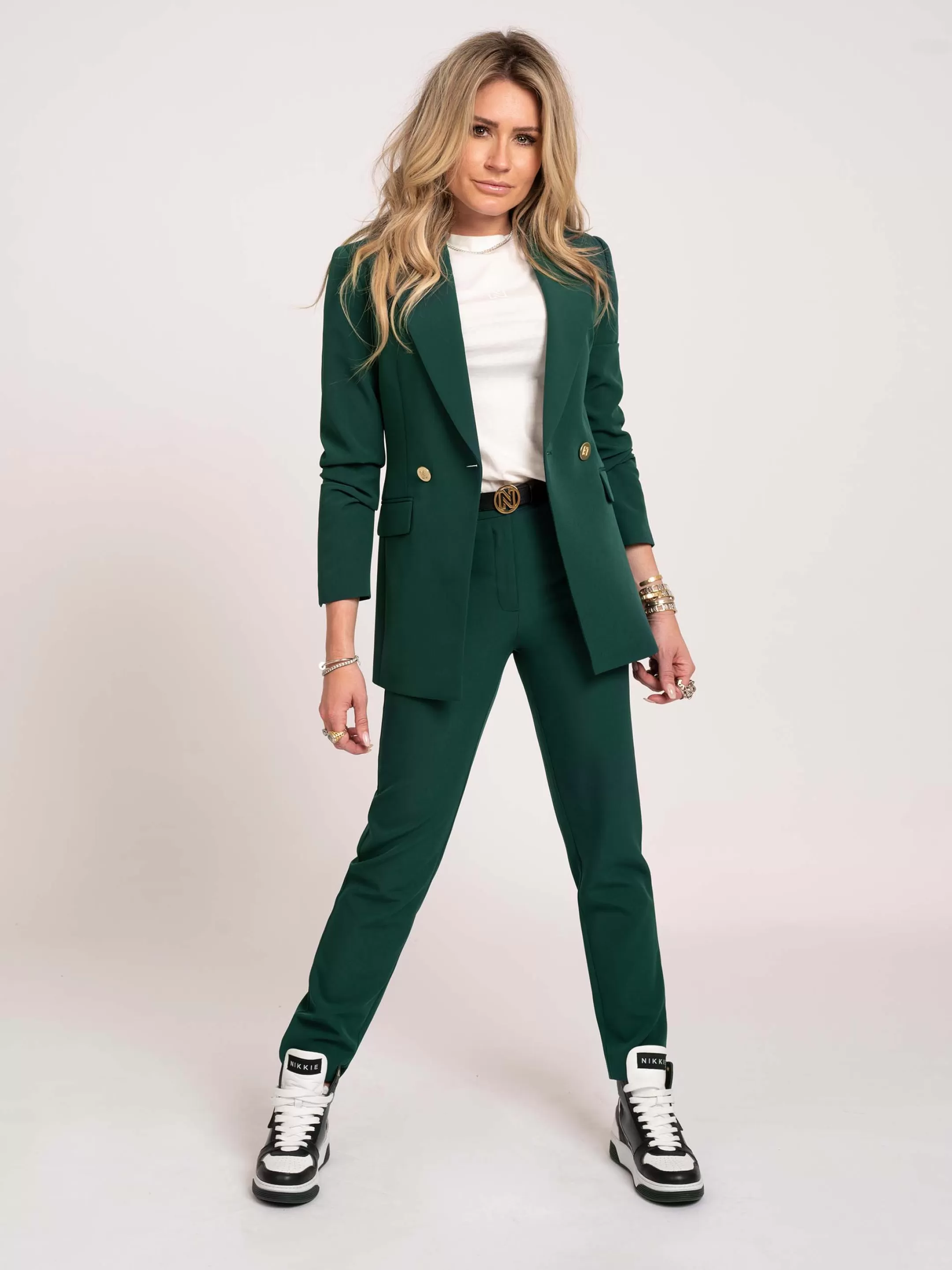 Clearance NIKKIE Trousers with belt Evergreen Stripe