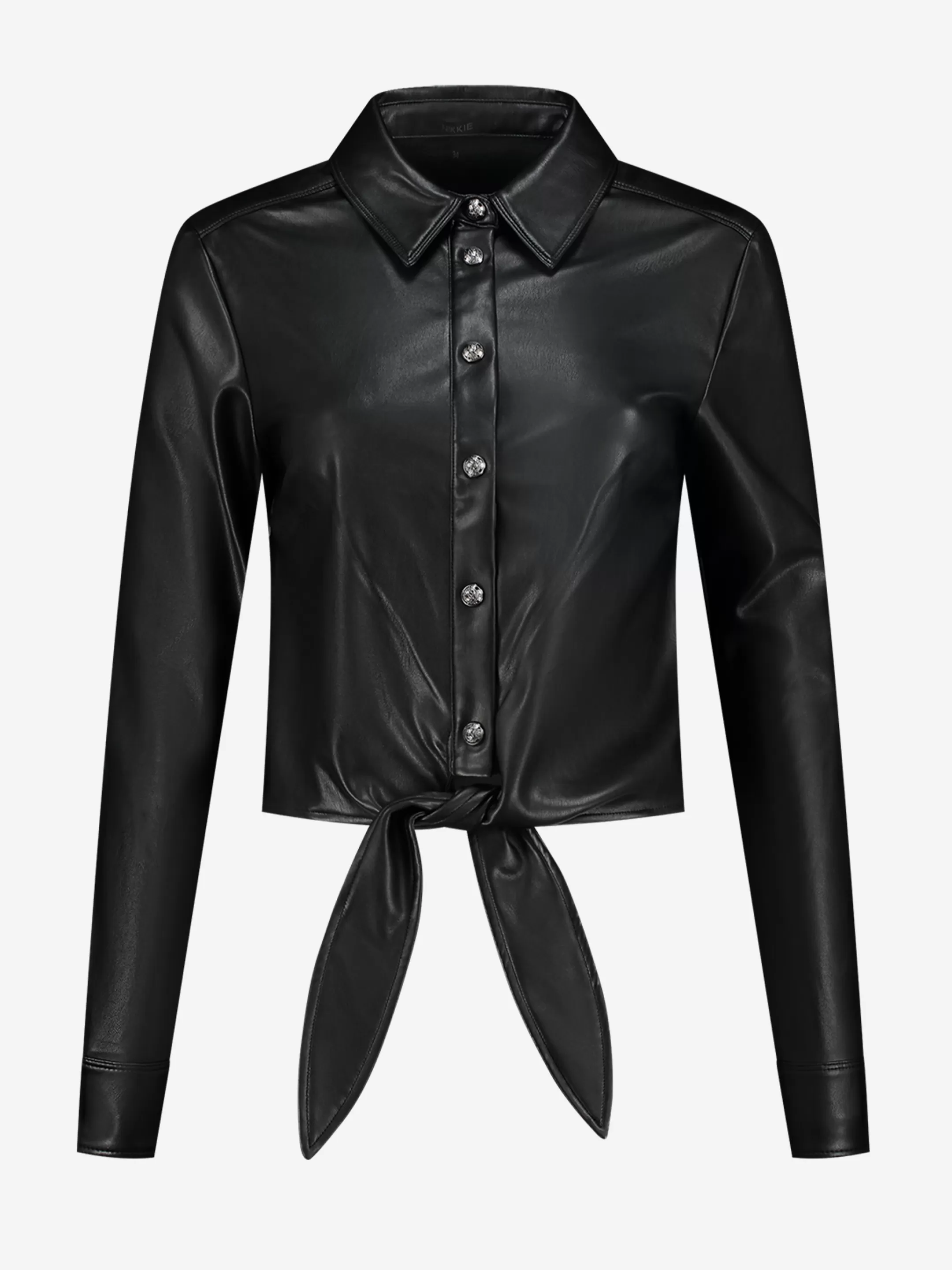 Sale NIKKIE Vegan leather blouse with tie knot Black