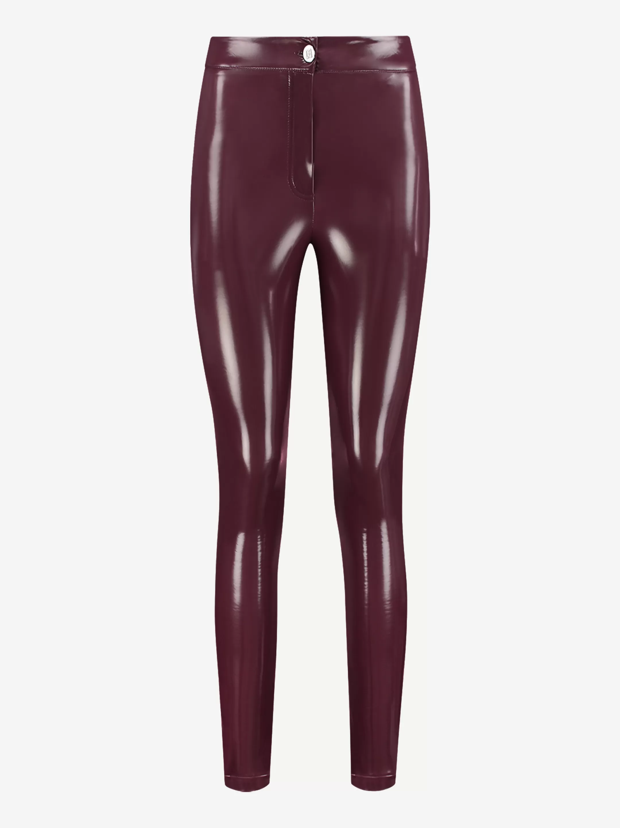 Fashion NIKKIE Vegan leather lacquer pants with high rise Deep Red