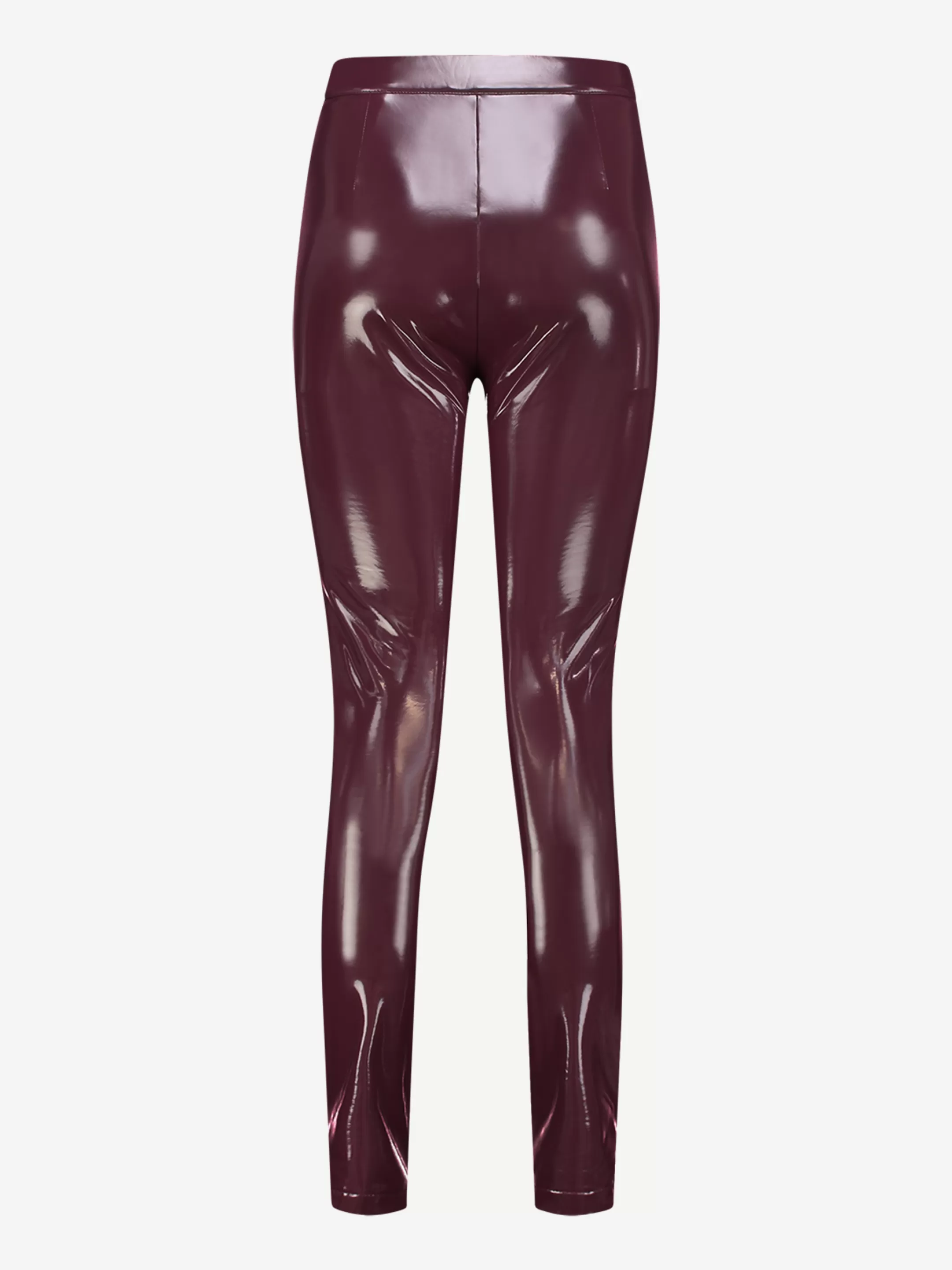 Fashion NIKKIE Vegan leather lacquer pants with high rise Deep Red