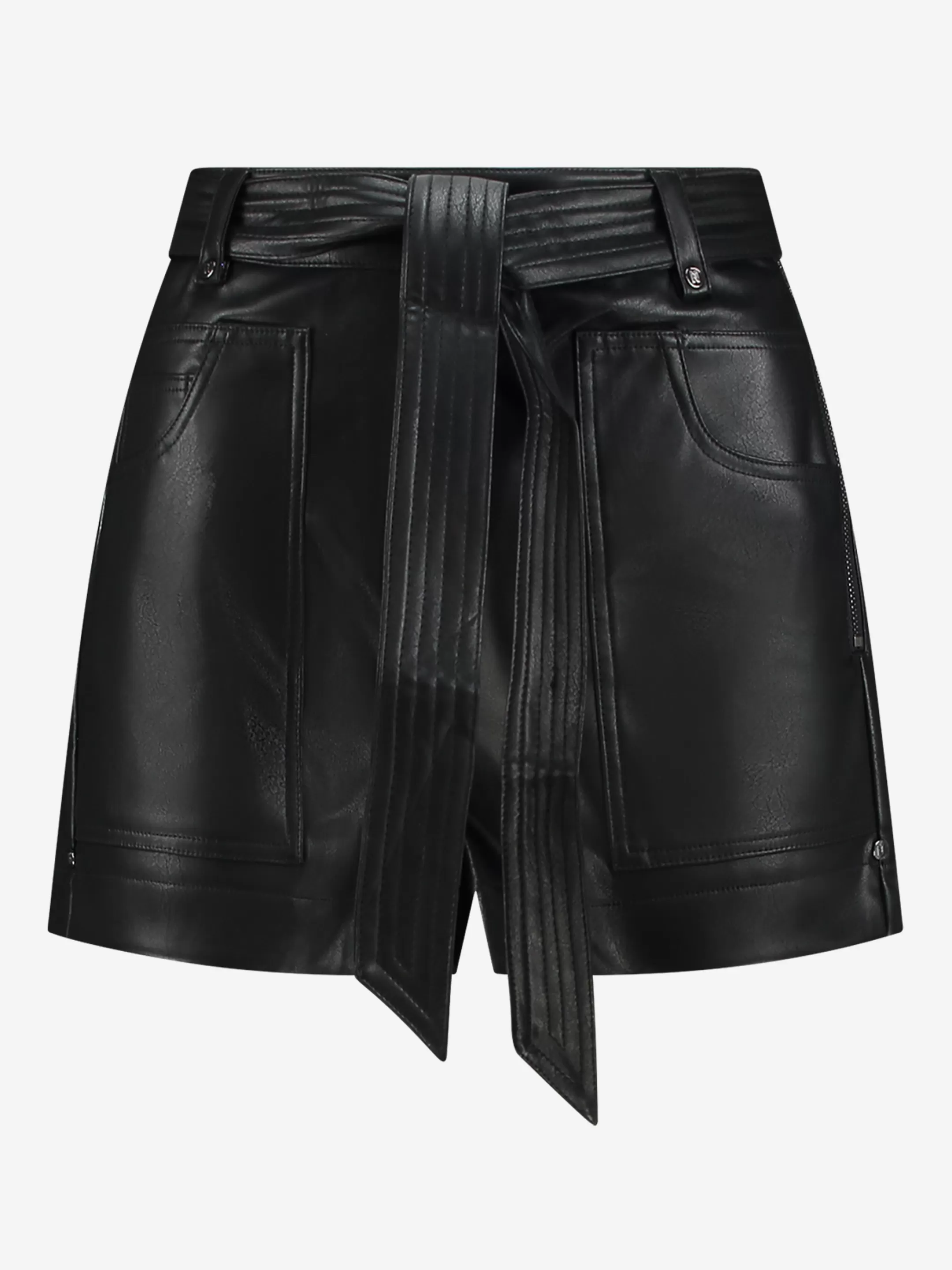 Shop NIKKIE vegan leather shorts with tie belt Black