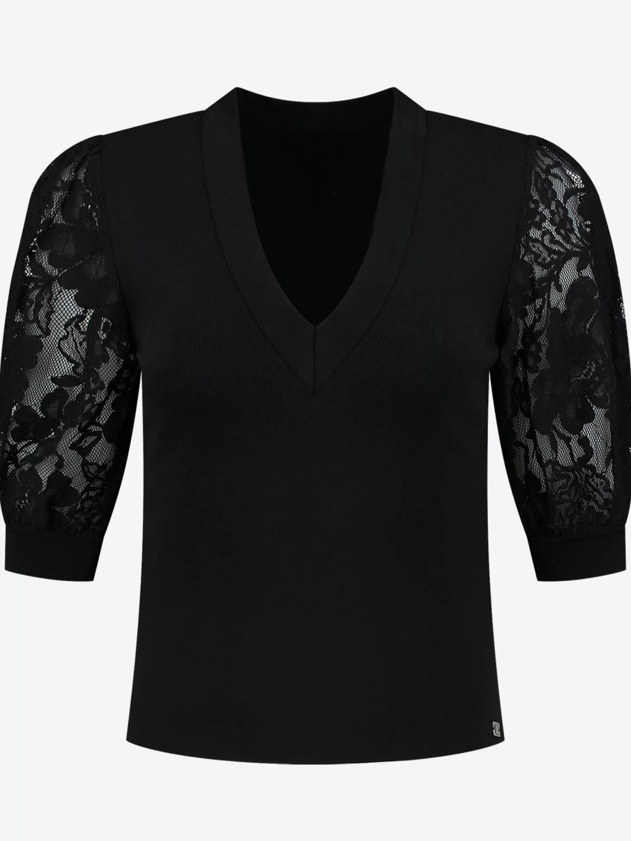 Online NIKKIE V-neckline top with lace sleeves Black