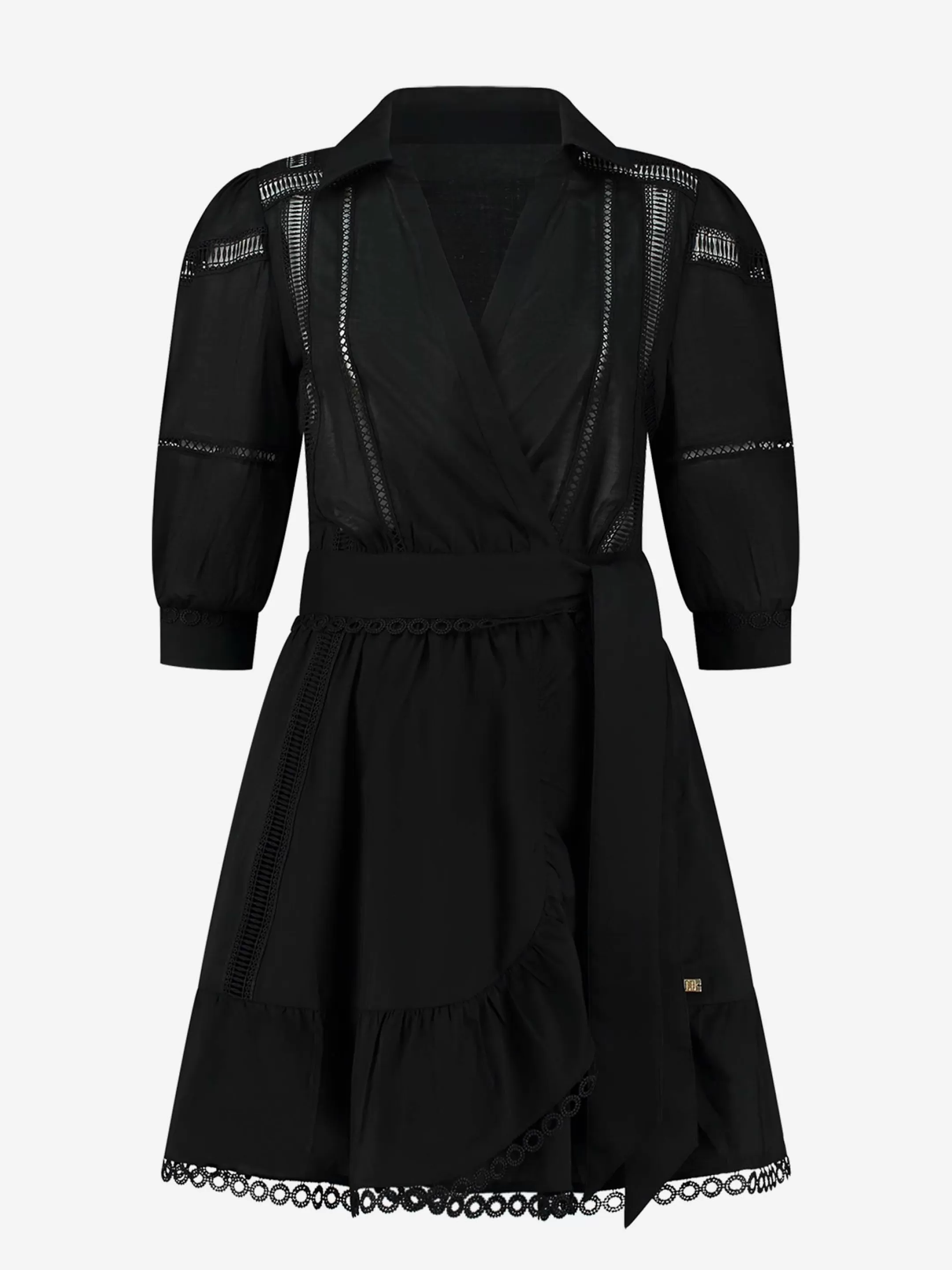 Fashion NIKKIE Wrap dress with cutwork details    Black